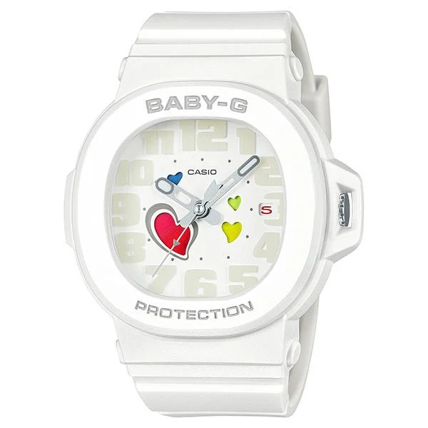 Reloj analógico para mujer CASIO BABY-G BGA-10-7AJF JDM Serie Corazones Divertidos con esfera Swing Heart, color blanco.