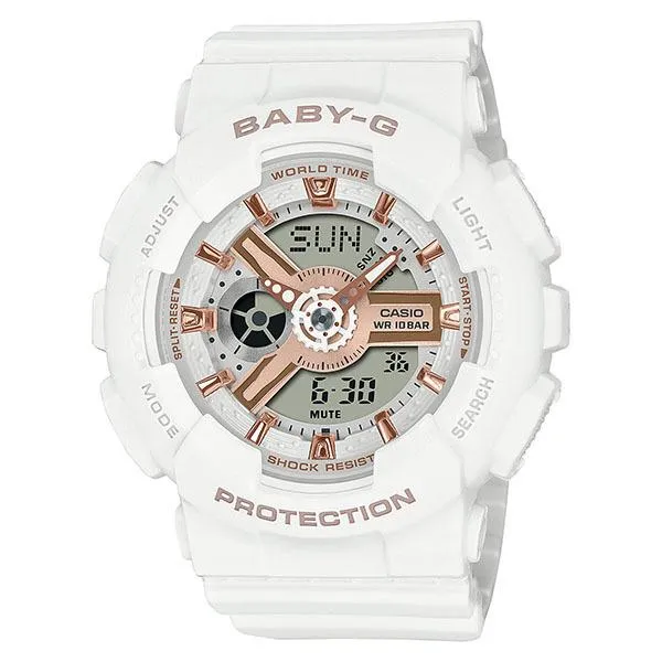 Reloj CASIO Baby-G BA-110 con bisel grande, color blanco, para mujer, BA-110XRG-7AJF
