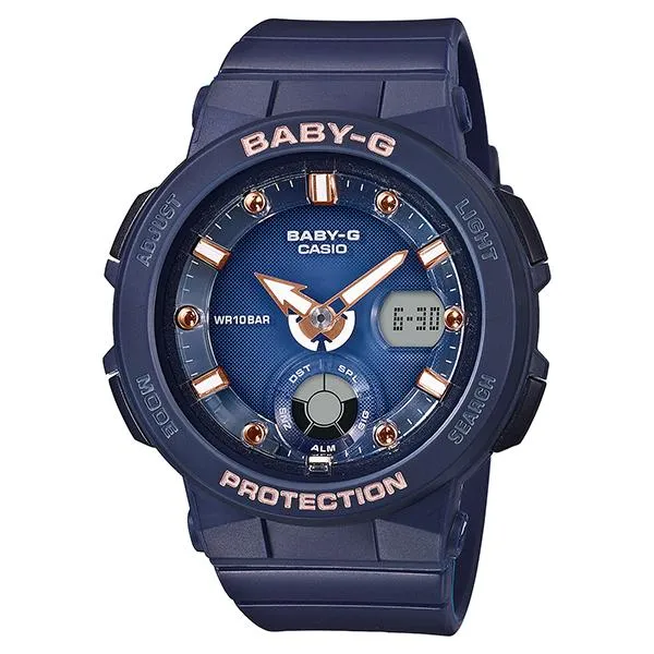 Reloj CASIO Beach Traveler azul marino para mujer BGA-250-2A2JF Baby-G