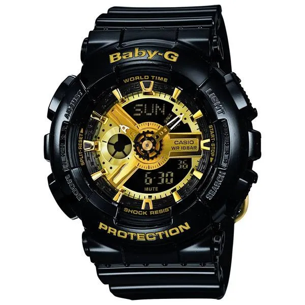 BA-110-1AJF CASIO Baby-G Dorado y Negro Baby-G Reloj Baby-G Negro para Mujer