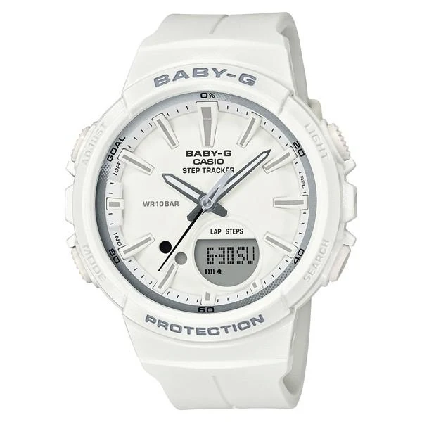 Reloj para correr BABY-G CASIO BGS-100SC-7AJF blanco con contador de pasos para mujer