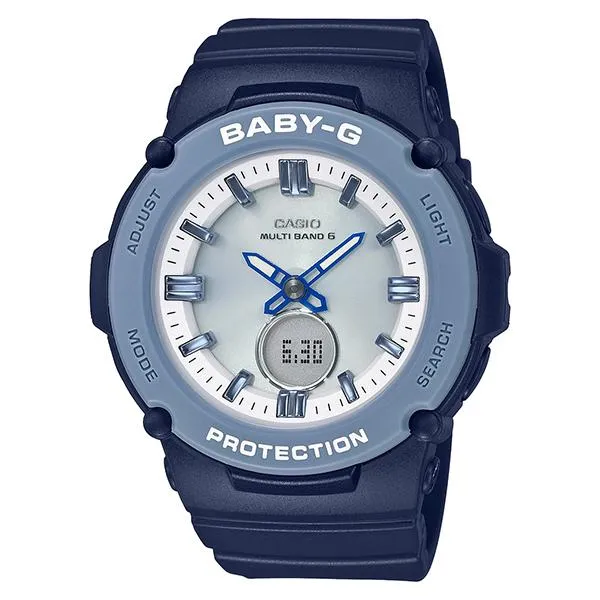 Reloj CASIO Baby-G BGA-2700-2AJF con energía solar y radiocontrolado para mujer con escena playera azul marino