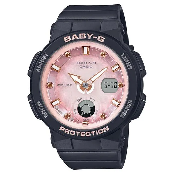 Reloj CASIO Beach Traveler rosa y negro para mujer BGA-250-1A3JF Baby-G