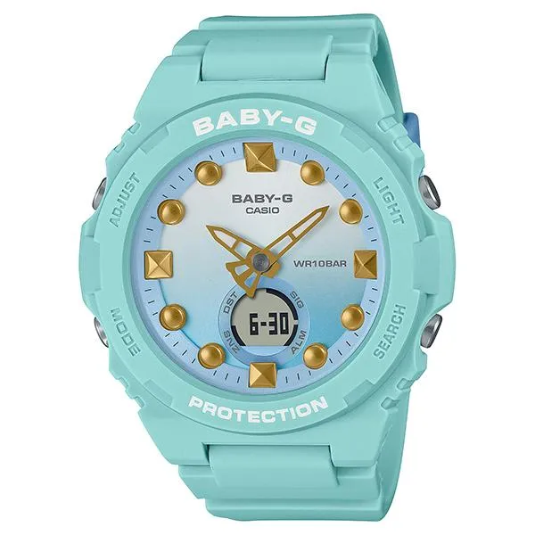 Reloj para mujer BGA-320-3AJF Baby-G con diseño de escena de playa en color menta y laguna