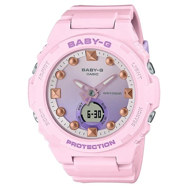 Reloj para mujer Baby-G BGA-320-4AJF con diseño de escena de playa y flamenco rosa