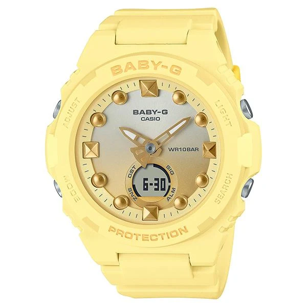 Reloj para mujer BGA-320-9AJF Baby-G con diseño de escena de playa en amarillo sol
