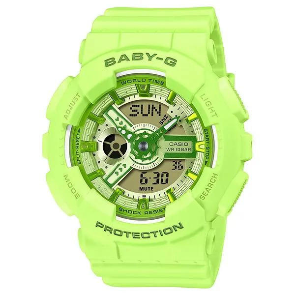 Reloj analógico-digital para mujer CASIO BABY-G BA-110YK-3AJF JDM Y2K con colores frescos amarillos