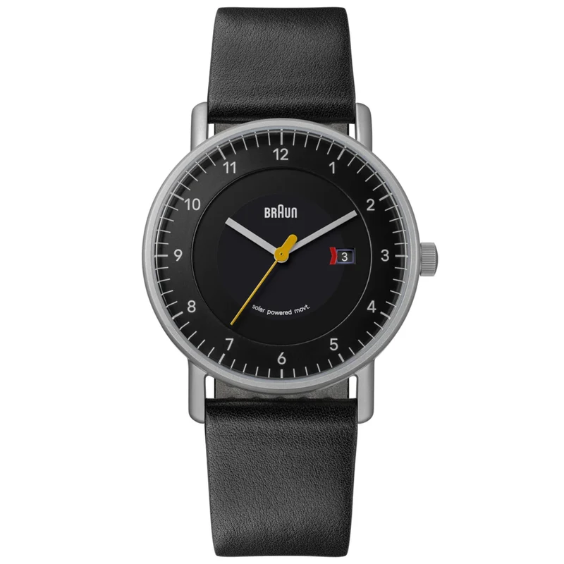 Braun Solar Powered Date Black Dial Leather Strap Men's Watch BN0301BKSLBKG
