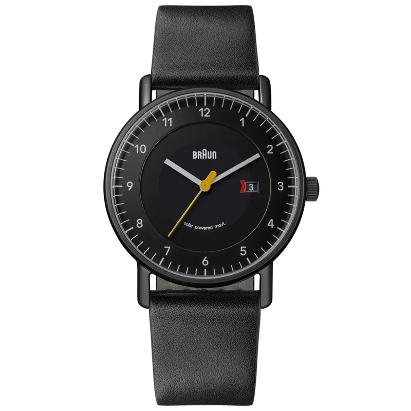 Braun Solar Powered Date Black Dial Leather Strap Men's Watch BN0301BKBKG