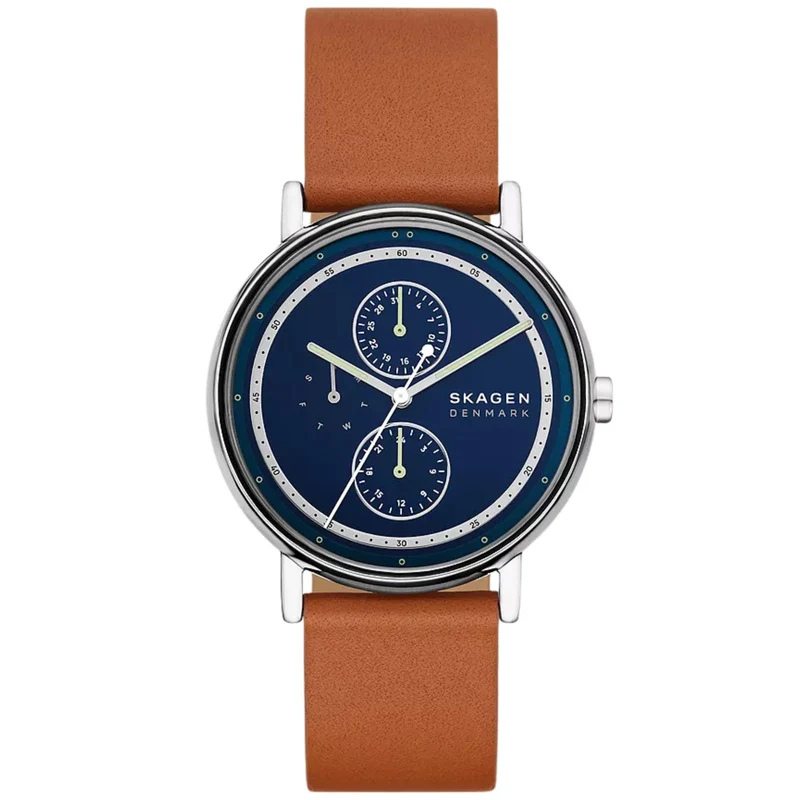 Skagen Signatur Multifunction Blue Dial Leather Strap Men's Watch SKW6943