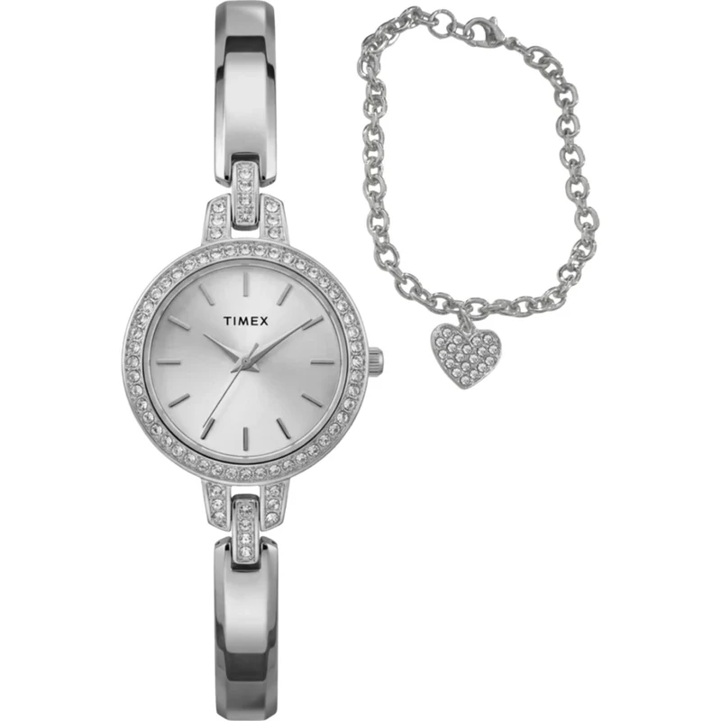 Timex Trend 28mm Silver Dial Steel Ladies Quartz Set Watch TWG067700