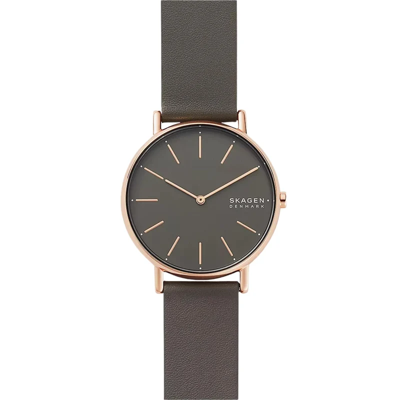 Skagen Signatur 38mm Charcoal Dial Leather Ladies Quartz Watch SKW2794