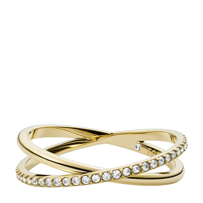 Fossil Ellis Pavé Glitz Gold-Tone Stainless Steel Band Women's Ring JF03752710