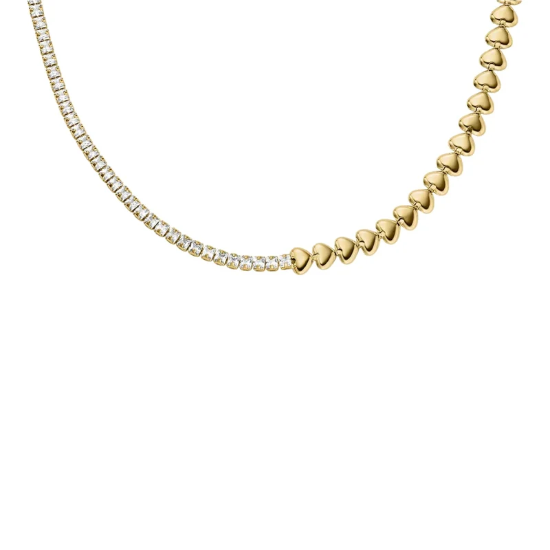 Fossil Sutton Love-All Gold-Tone Brass Heart Link Tennis Women's Necklace JA7302710