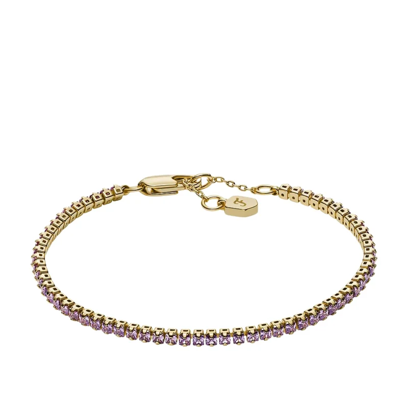 Fossil Ellis Pavé Glitz Amethyst Color Gold-Tone Brass Tennis Chain Women's Bracelet JA7306710