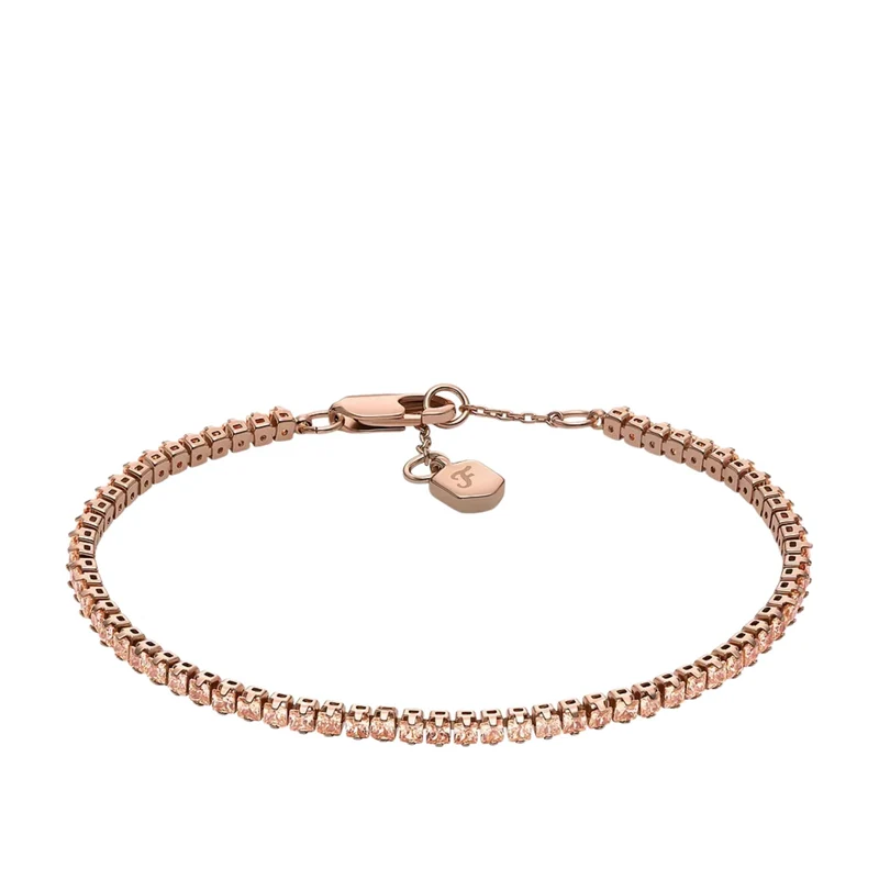 Fossil Ellis Pavé Glitz Rose Gold-Tone Brass Tennis Chain Women's Bracelet JA7294791