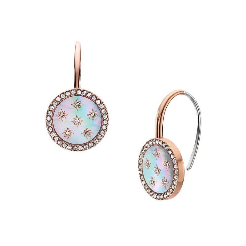 Fossil Merrit Classic Mother-of-Pearl Rose Gold-Tone Stainless Steel Drop Women's Earrings JF04938791