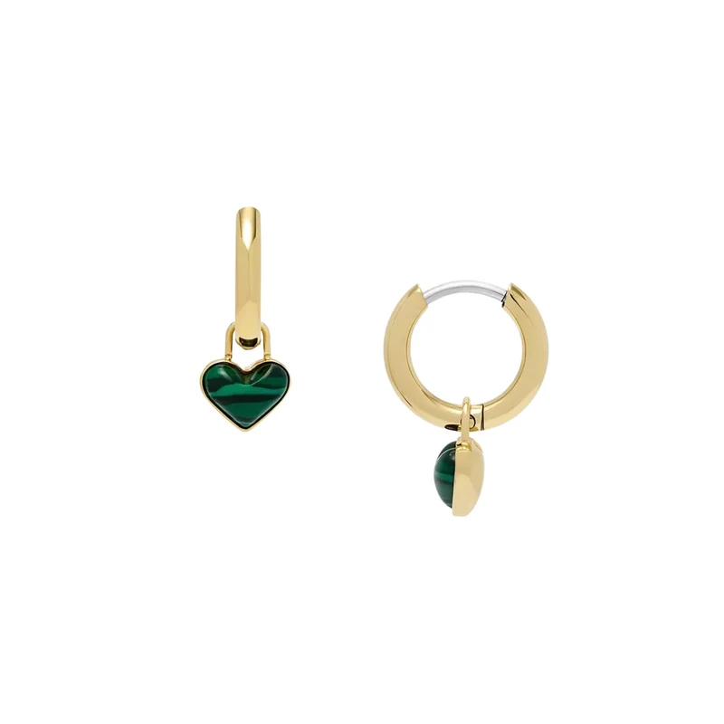 Fossil Sutton Modern Meadows Reconstituted Malachite Heart Hoop Women's Earring JF04859710