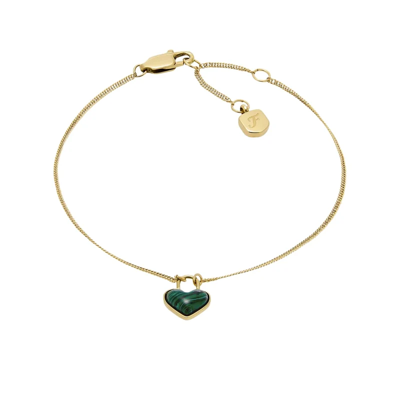 Fossil Sutton Modern Meadows Reconstituted Malachite Heart Chain Women's Bracelet JF04858710