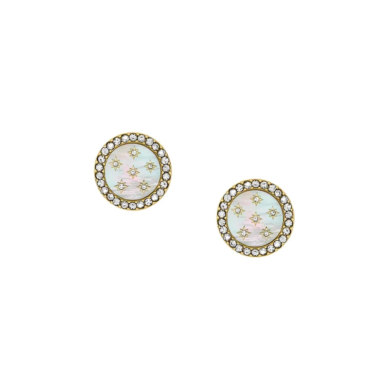 Fossil Merrit Classic Mother-of-Pearl Gold-Tone Stainless Steel Stud Women's Earrings JF04868710