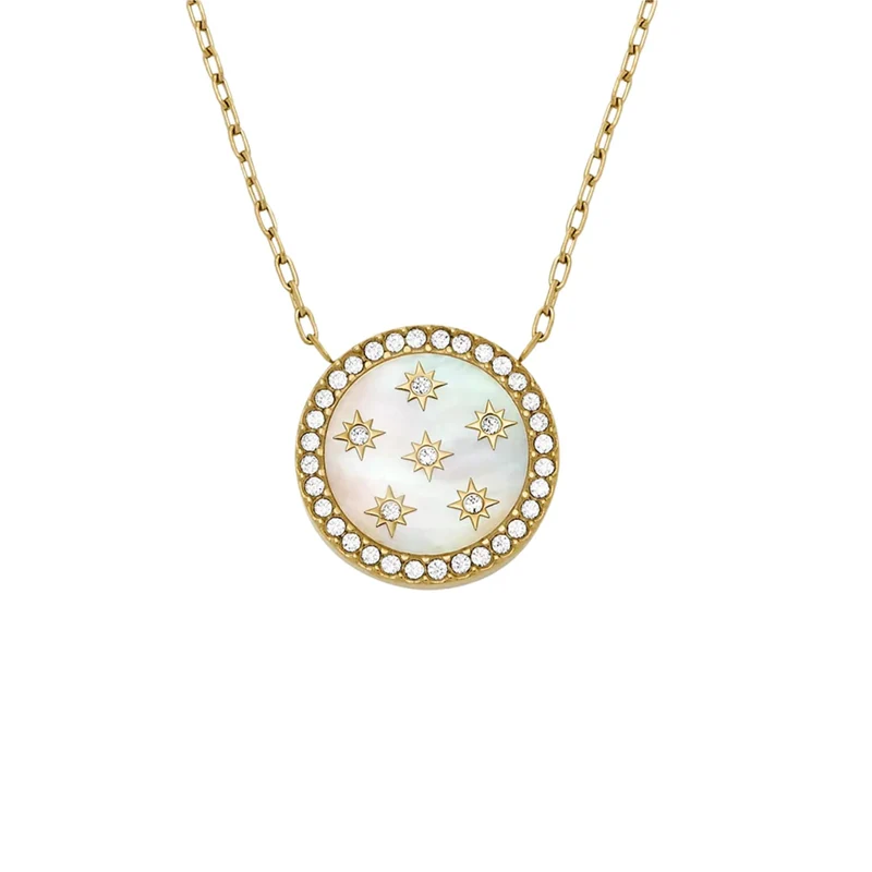 Fossil Merrit Classic Mother-of-Pearl Gold-Tone Stainless Steel Pendant Women's Necklace JF04865710