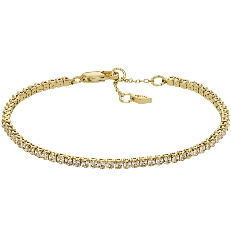 Fossil Ellis Pavé Glitz Gold-Tone Brass Tennis Chain Women's Bracelet JA7214710