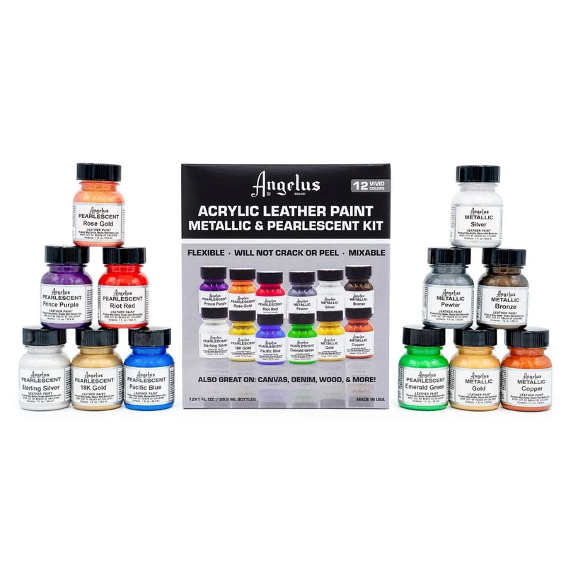 Angelus Acrylfarbe 12er Set Pearlescent+Metallic alle Farben