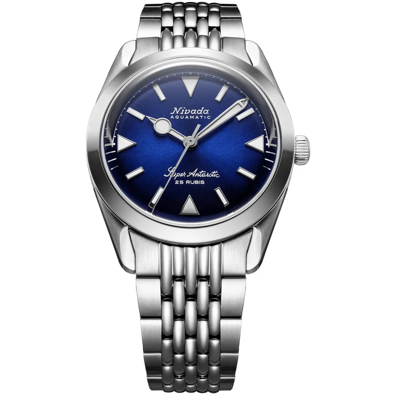 Nivada Grenchen Super Antarctic 38mm Blue Dial Steel Mens Automatic Watch 32075A04