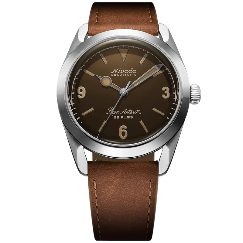 Nivada Grenchen Super Antarctic 3.6.9 38mm Tropical Brown Dial Leather Mens Automatic Watch 32031A16