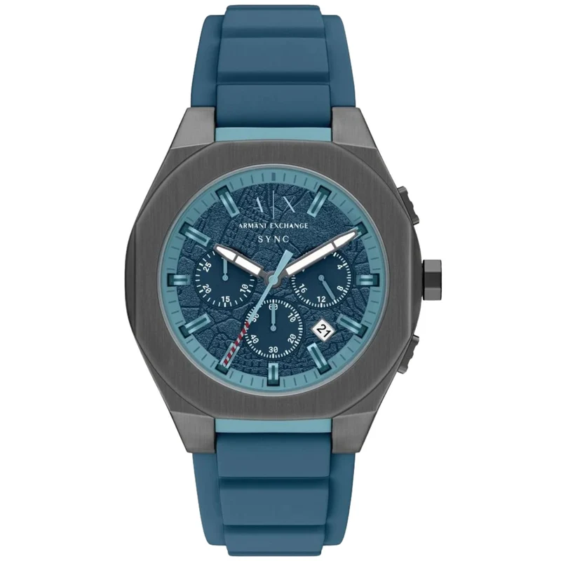 Armani Exchange Sync 44mm Chronograph Blue Dial Silicone Mens Quartz Watch AX4291
