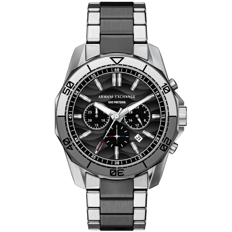 Armani Exchange Spencer 44mm Chronograph Black Dial Steel Mens Quartz Watch AX1973