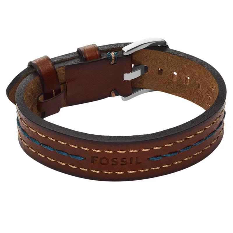 Fossil Everett Topstitch Brown Leather Strap Men's Bracelet JF04949040