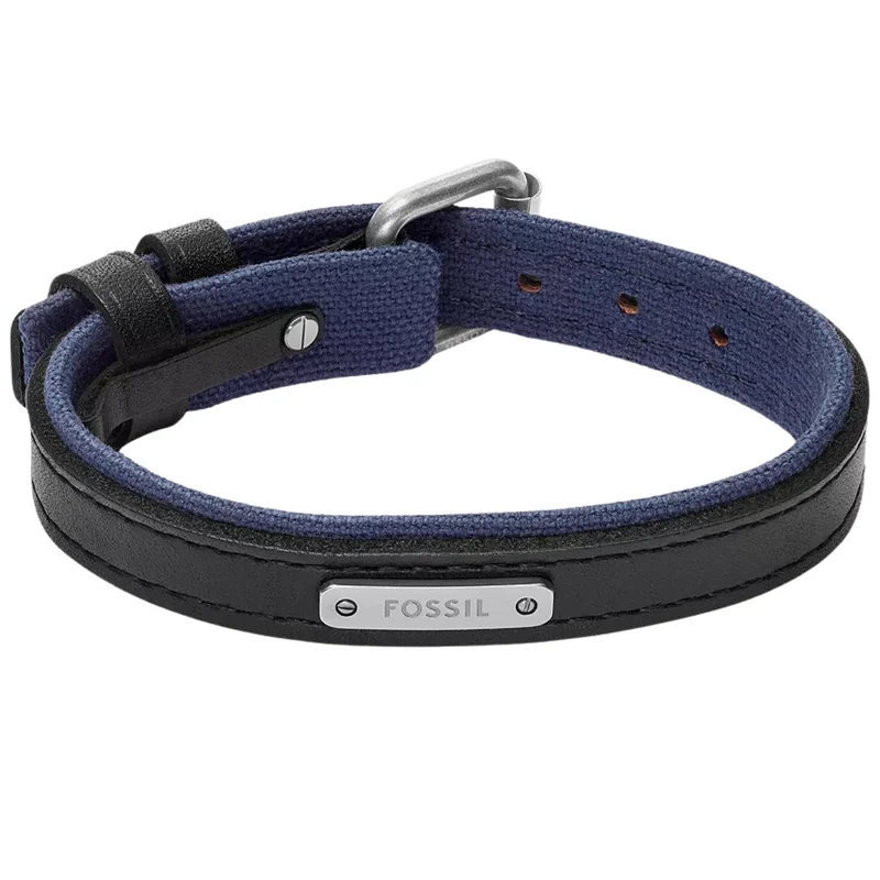 Fossil Everett Colour Pop Midnight Blue and Black Leather Strap Men's Bracelet JA7316998