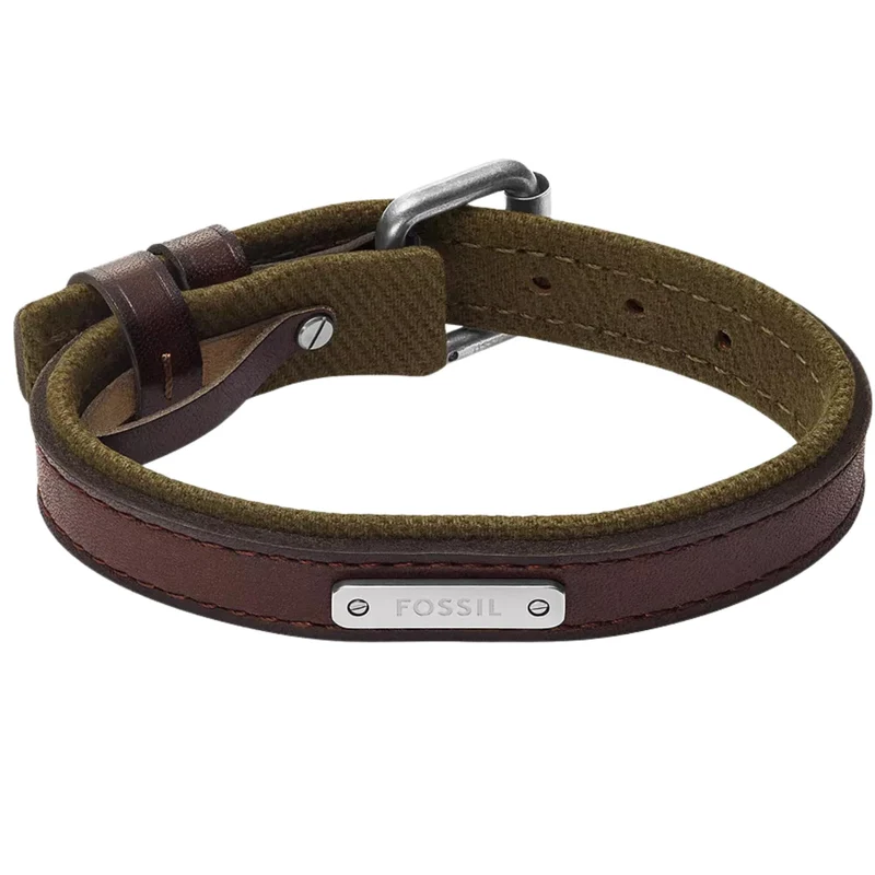 Fossil Everett Colour Pop Green And Brown Leather Strap Men's Bracelet JA7315998