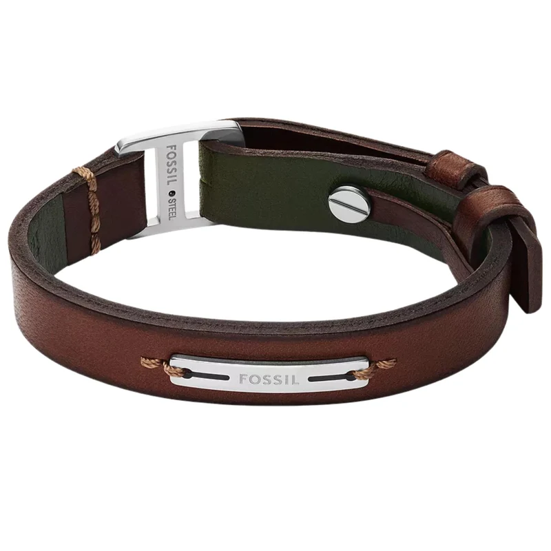 Fossil Machine Rugged Green and Brown Leather Strap Men's Bracelet JF04963040