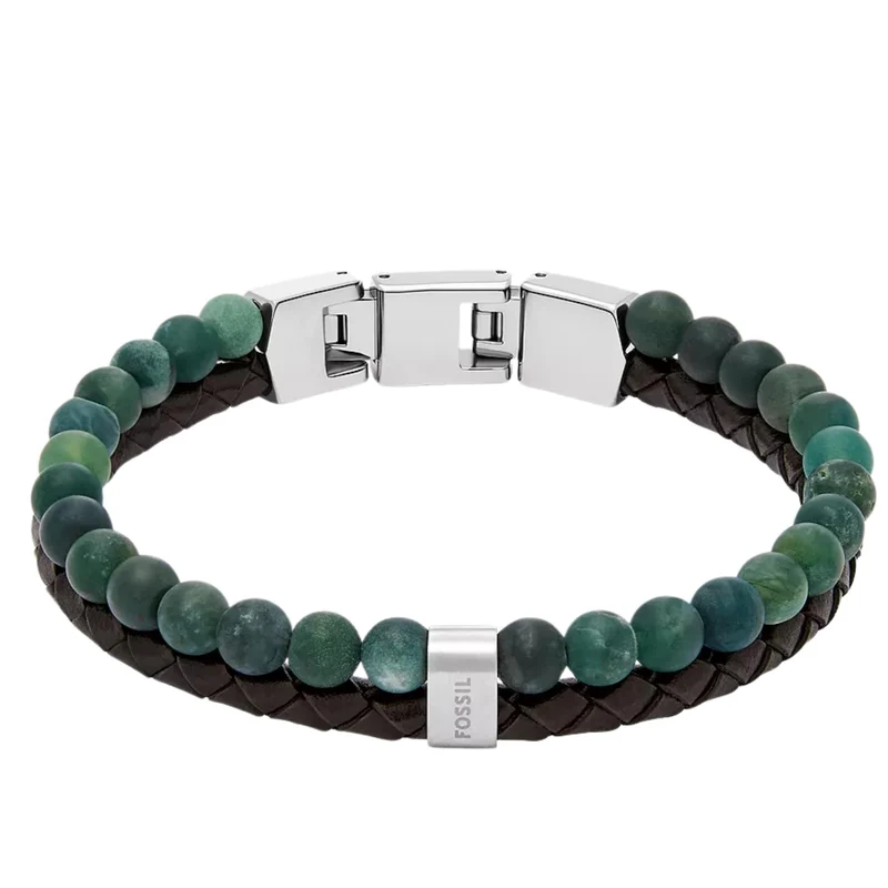 Fossil Townsman Townsman Beads Brown Leather Multi-Strand Men's Bracelet JF04854040