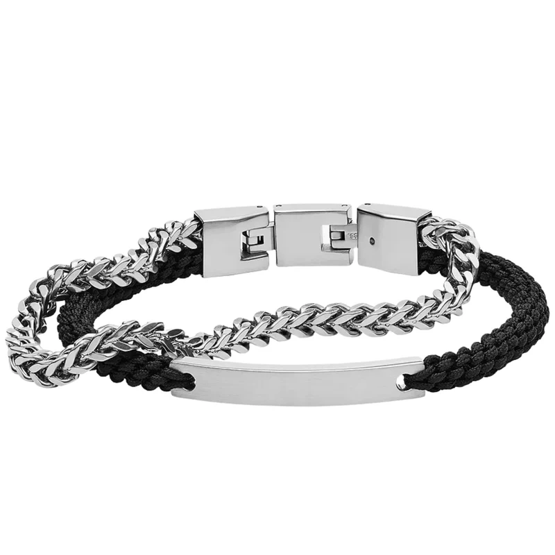 Fossil Ellis Black Nylon and Stainless Steel Double-Strand Men's Bracelet JF03325040