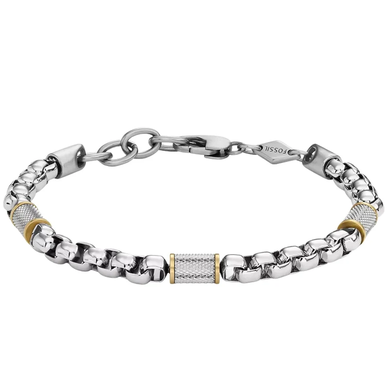 Fossil Machine Knurled Texture Two-Tone Stainless Steel Chain Men's Bracelet JF04138998