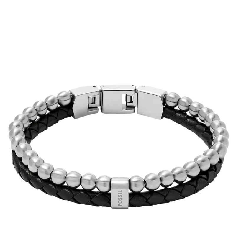 Fossil Townsman Beads Black Leather Multi-Strand Men's Bracelet JF04855040