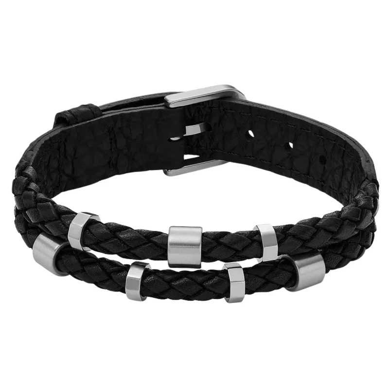 Fossil Bronson Leather Essentials Black Leather Strap Men's Bracelet JF04473040
