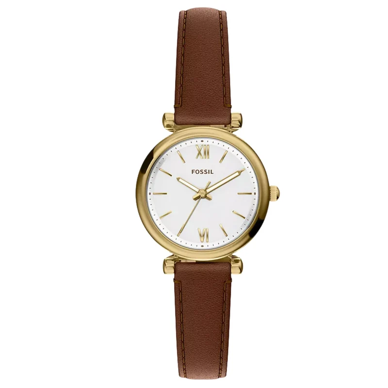 Fossil Carlie 28mm White Dial Leather Ladies Quartz Watch ES5464