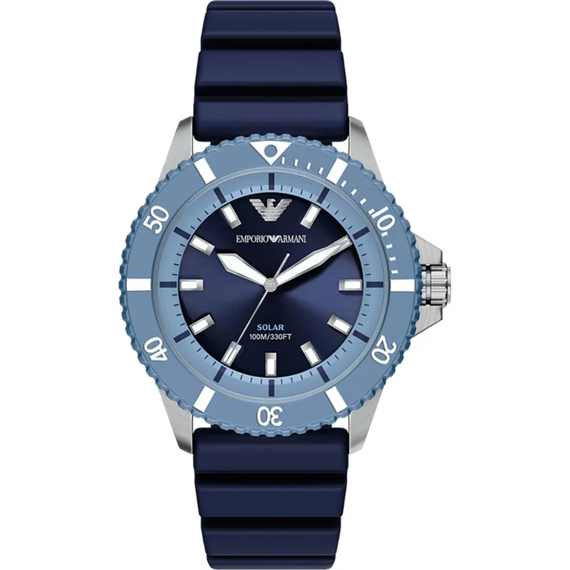Emporio Armani World Explorer 42mm Blue Dial Silicone Mens Quartz Watch AR11785