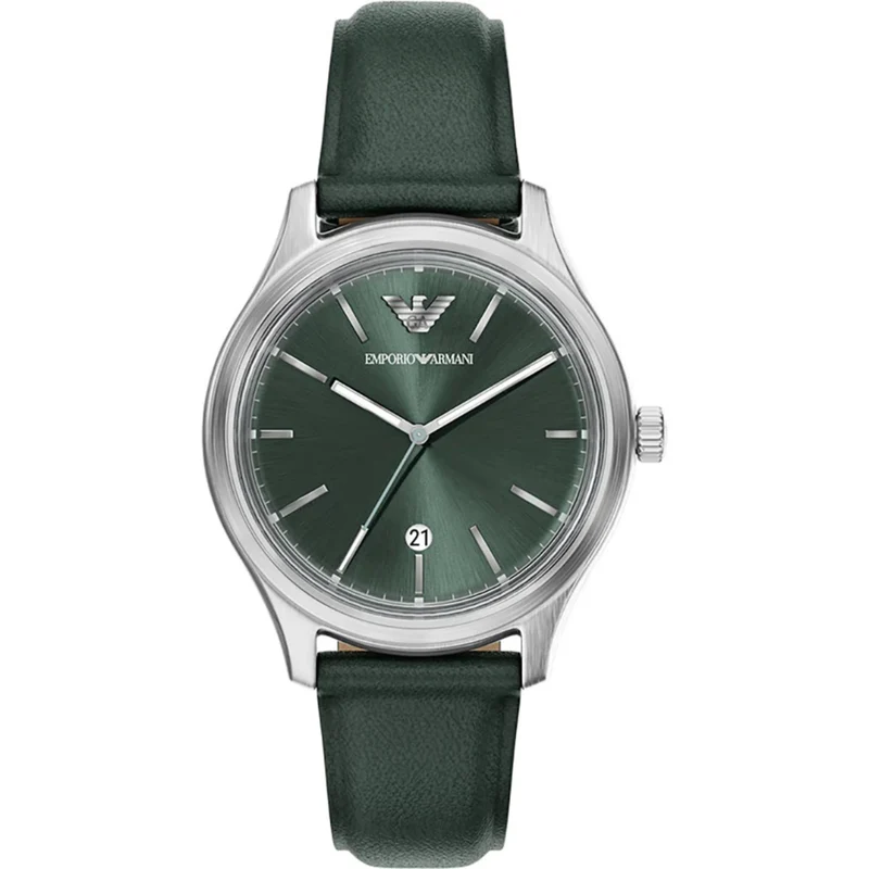 Emporio Armani Dario Quartz Green Dial Leather Strap Men's Watch AR11749