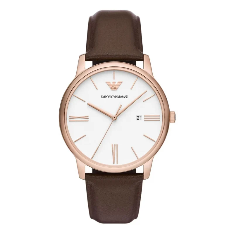 Emporio Armani Minimalist 42mm White Dial Leather Mens Quartz Watch AR11572