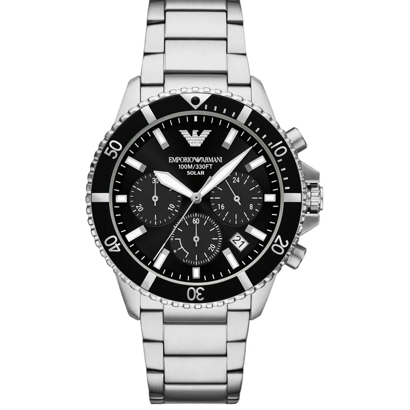Emporio Armani World Explorer 43mm Chronograph Black Dial Steel Mens Quartz Watch AR11739