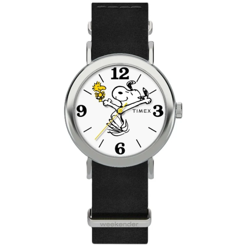 Timex Peanuts 40mm White Dial Leather Quartz Watch TW2Y60900
