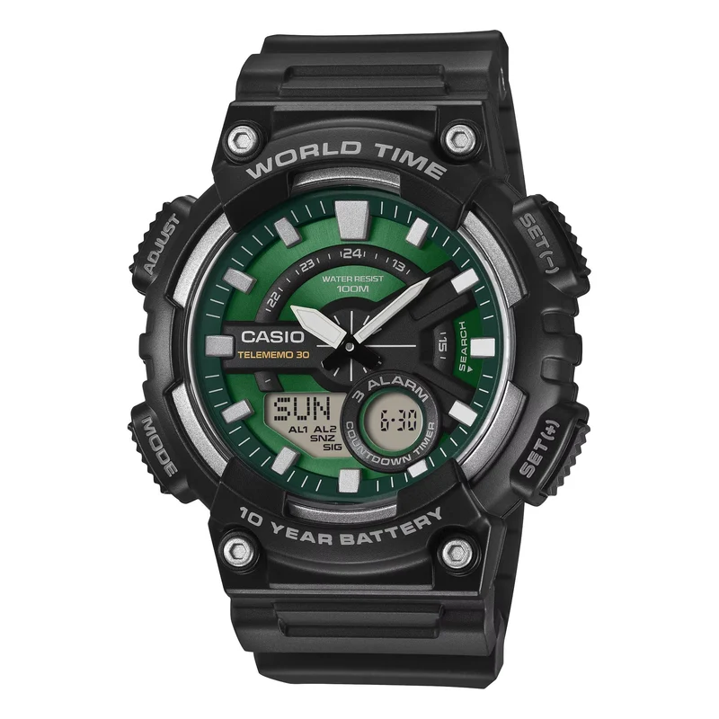 Casio Green Face Series Digi-Analogue Resin Strap Men's Watch AEQ-110W-3A2VEF