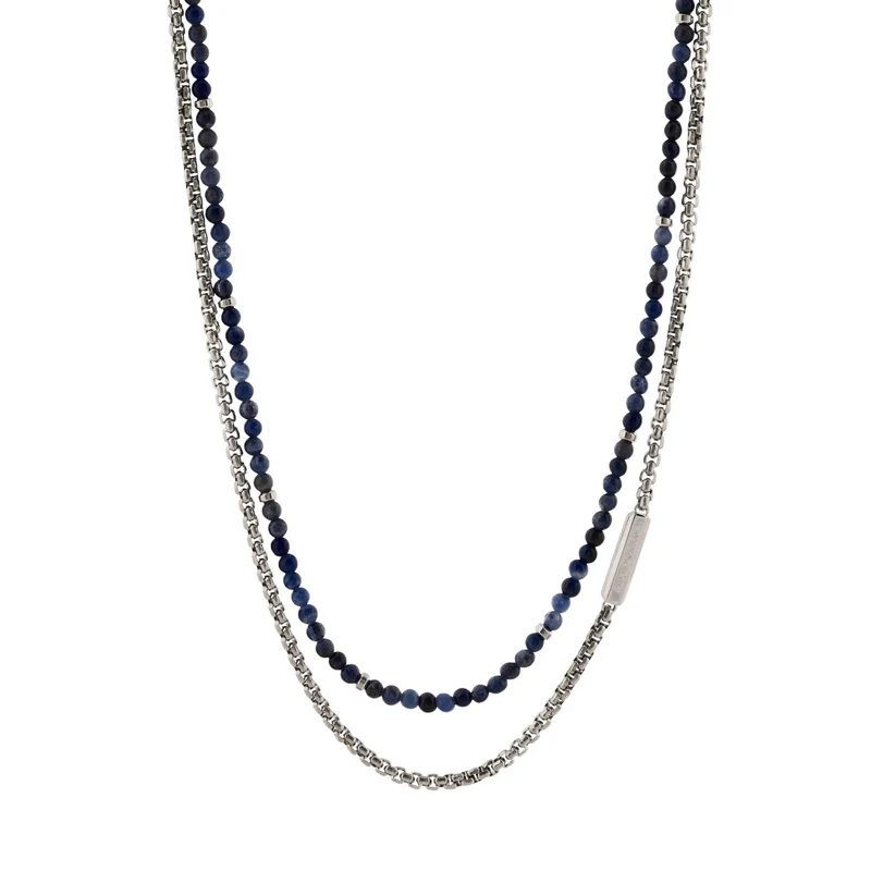Emporio Armani Stainless Steel and Natural Sodalite ID Men's Necklace EGS3312040