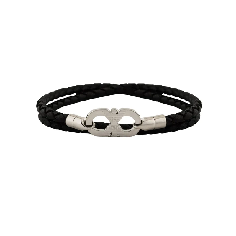 Emporio Armani Silver-Tone Leather ID Men's Bracelet EGS3299040
