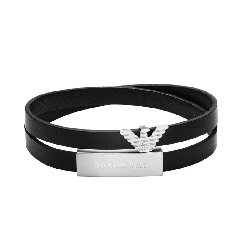 Emporio Armani Silver-Tone Leather ID Men's Bracelet EGS3311040